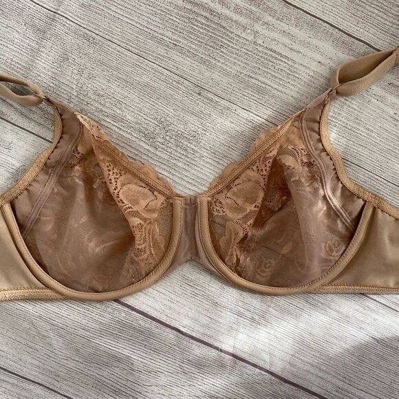 Olga women 38D underwire push up lace bra w/3 hook back closure tan - Picture 6 of 9